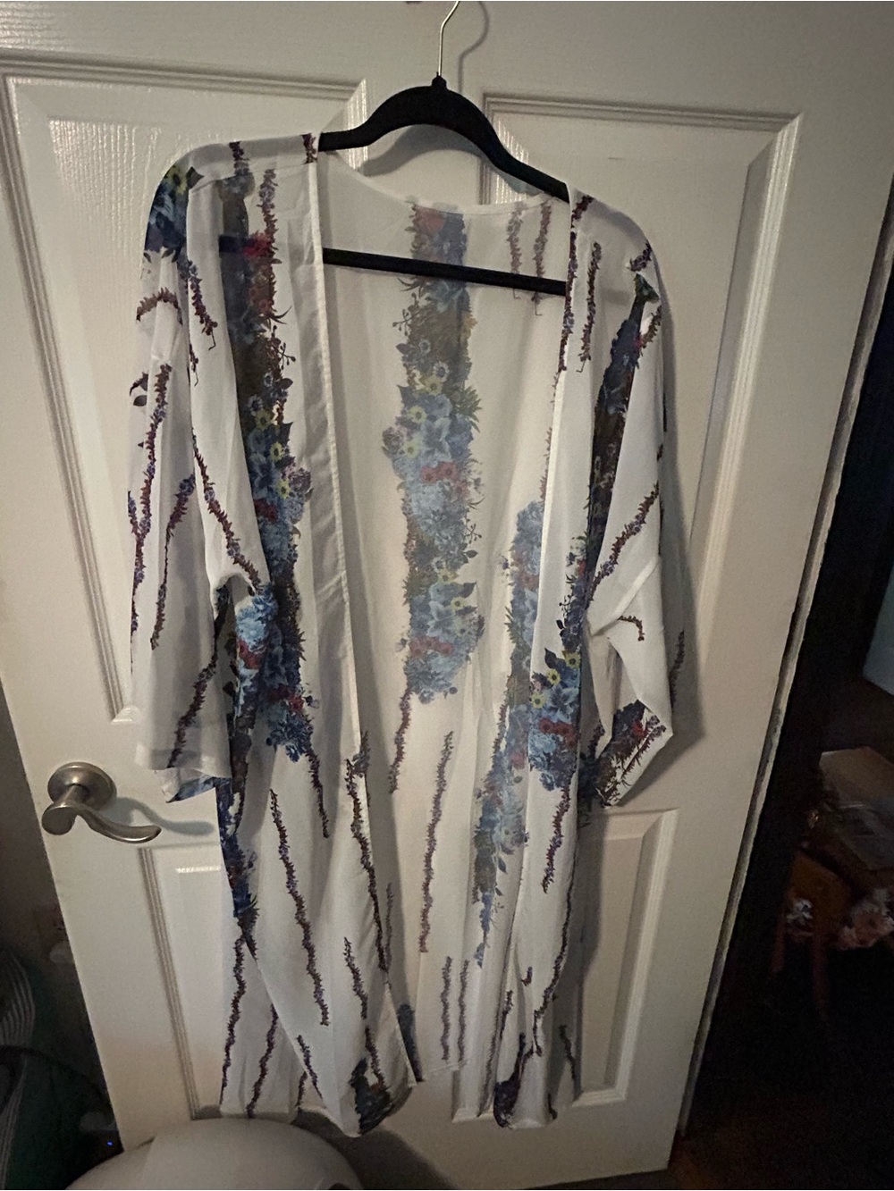 White Floral Sheer Kimono Cover-Up